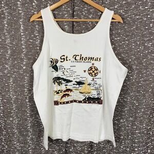 Vintage St. Thomas US Virgin Islands Tank Top White Map Graphic Sleeveless XL